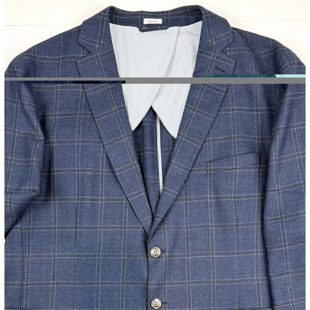 Peter Millar Sport Coat Soft Blazer Lightweight Blue Plaid XXL Wool Unstructured